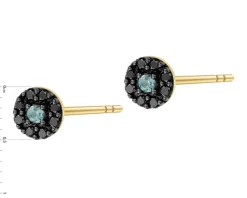 Outlet Apart Kolczyki z żółtego złota z czarnymi brylantami i topazami London Blue - próba 585