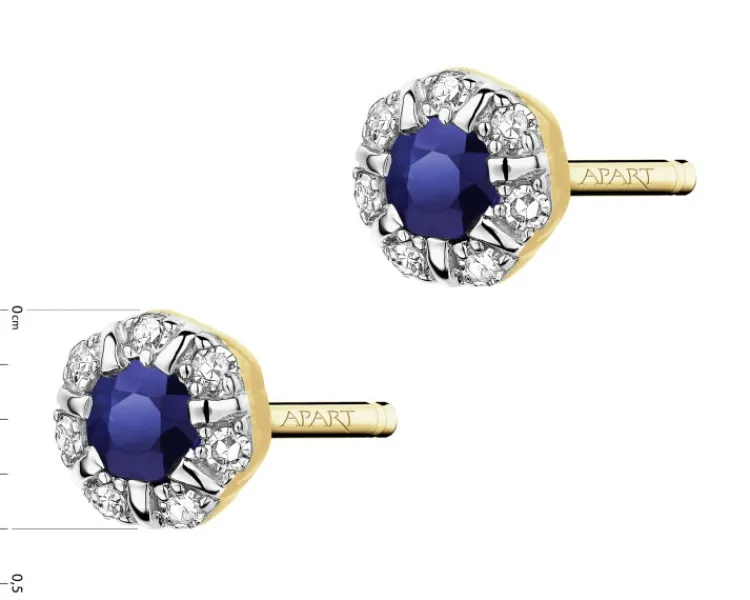 Outlet Apart Kolczyki z żółtego złota z diamentami i szafirami - próba 585