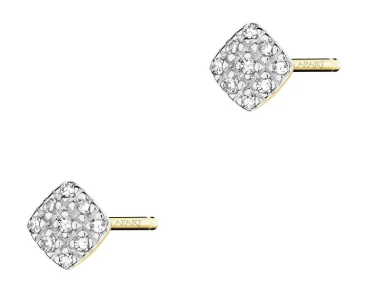 Outlet Apart Kolczyki z żółtego złota z diamentami - kwadraty - 0,05 ct - próba 375