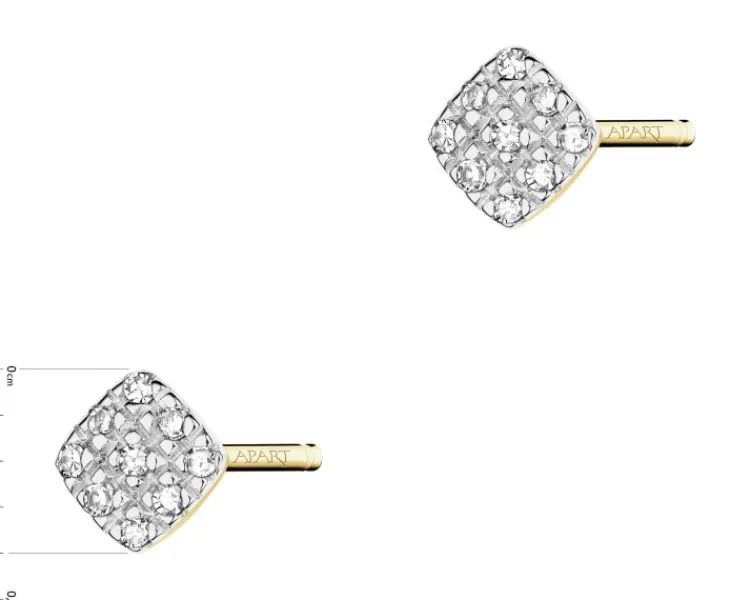 Outlet Apart Kolczyki z żółtego złota z diamentami - kwadraty - 0,05 ct - próba 375