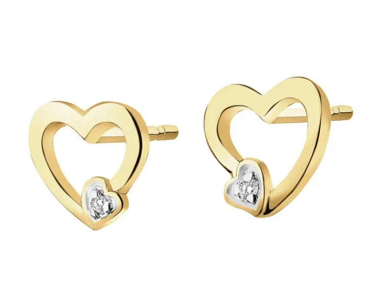 Apart Kolczyki z żółtego złota z diamentami - serca - 0,008 ct - próba 375< Kolczyki Z Diamentami
