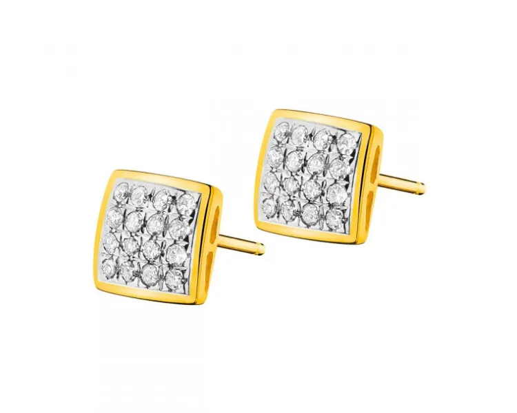 Best Apart Kolczyki z żółtego złota z diamentami - kwadraty - 0,10 ct - próba 585