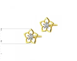 New Apart Kolczyki z żółtego złota z diamentami  - kwiaty - 0,006 ct - próba 375