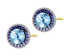 Best Apart Kolczyki z żółtego złota z diamentami, szafirami i topazami Sky Blue - próba 585