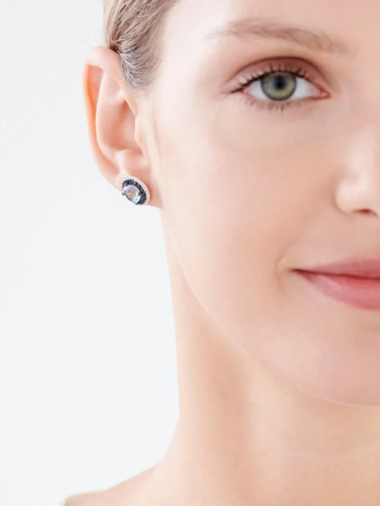 Best Apart Kolczyki z żółtego złota z diamentami, szafirami i topazami Sky Blue - próba 585