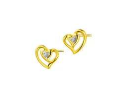 Best Apart Kolczyki z żółtego złota z diamentami - serca - 0,01 ct - próba 375
