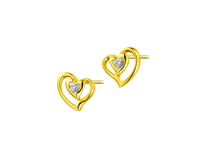 Best Apart Kolczyki z żółtego złota z diamentami - serca - 0,01 ct - próba 375