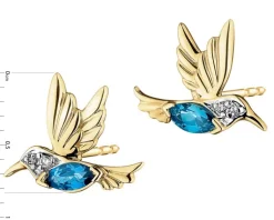 Clearance Apart Kolczyki z żółtego złota z diamentami i topazami London Blue - kolibry - próba 375