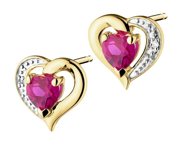 Apart Kolczyki z żółtego złota z diamentami i rubinami syntetycznymi - serca - próba 375< Wszystkie