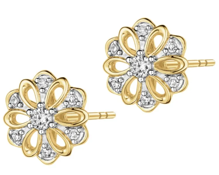 Outlet Apart Kolczyki z żółtego złota z diamentami - kwiaty - 0,10 ct - próba 585