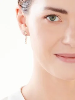 Apart Kolczyki z żółtego złota z diamentami, kamieniami szlachetnymi i ozdobnymi - liście - próba 375