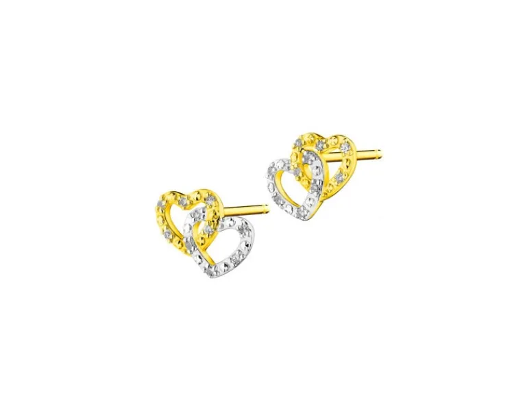 Apart Kolczyki z żółtego złota z diamentami - serca - 0,06 ct - próba 375< Kolczyki Z Diamentami