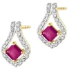 Apart Kolczyki z żółtego złota z diamentami i rubinami - próba 585< Kolczyki Z Diamentami