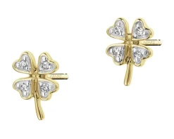 Hot Apart Kolczyki z żółtego złota z diamentami - koniczyny - 0,02 ct - próba 375