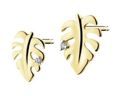 Apart Kolczyki z żółtego złota z diamentami - monstera - 0,008 ct - próba 375< Kolczyki Z Diamentami