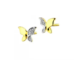 Apart Kolczyki z żółtego złota z diamentami - motyle - 0,02 ct - próba 375< Kolczyki Z Diamentami
