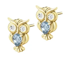 Clearance Apart Kolczyki z żółtego złota z diamentami i topazami London Blue - sowy - próba 375