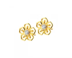Clearance Apart Kolczyki z żółtego złota z diamentami - kwiaty - 0,01 ct - próba 375