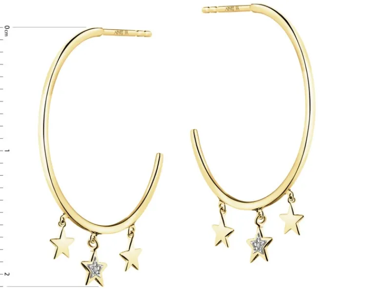 Clearance Apart Kolczyki z żółtego złota z diamentami - gwiazdy - 0,006 ct - próba 375