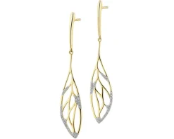 Outlet Apart Kolczyki z żółtego złota z diamentami - liście - 0,12 ct - próba 585