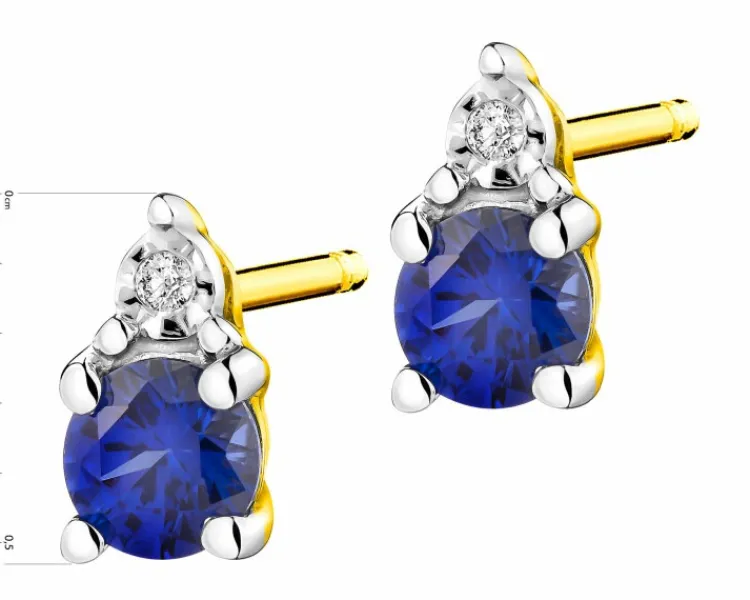 Apart Kolczyki z żółtego złota z diamentami i szafirami syntetycznymi - próba 375< Kolczyki Z Diamentami
