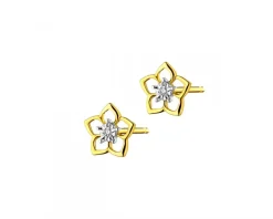 Online Apart Kolczyki z żółtego złota z diamentami  - kwiaty - 0,006 ct - próba 585