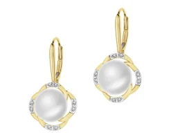 Clearance Apart Kolczyki z żółtego złota z diamentami i perłami - próba 585