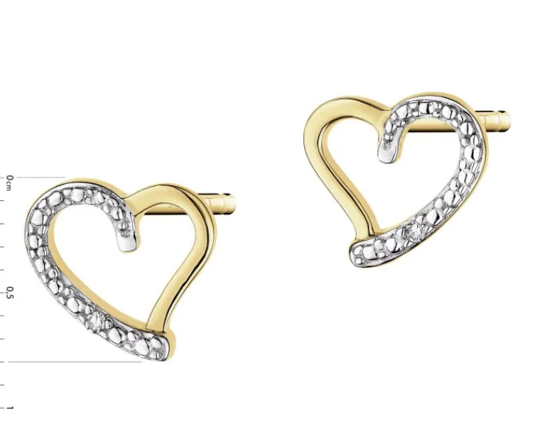 Sale Apart Kolczyki z żółtego złota z diamentami - serca - 0,005 ct - próba 375