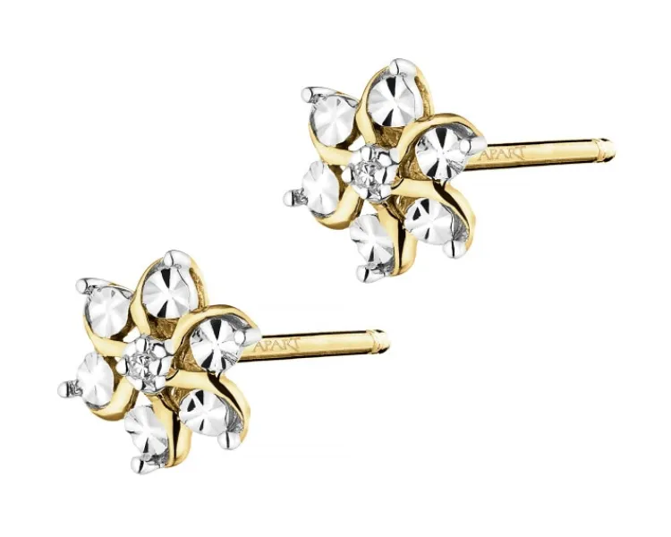 Apart Kolczyki z żółtego złota z diamentami - kwiaty - 0,006 ct - próba 375< Kolczyki Z Diamentami