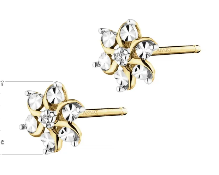 Apart Kolczyki z żółtego złota z diamentami - kwiaty - 0,006 ct - próba 375< Kolczyki Z Diamentami