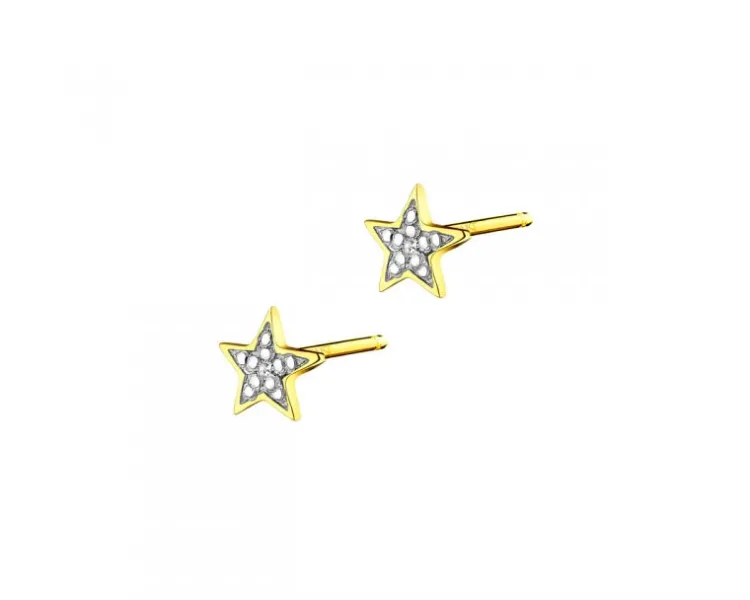 Clearance Apart Kolczyki z żółtego złota z diamentami - gwiazdy - 0,005 ct - próba 375