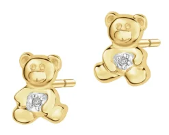 Sale Apart Kolczyki z żółtego złota z diamentami - misie - 0,004 ct - próba 585