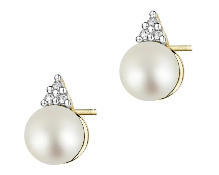 Outlet Apart Kolczyki z żółtego złota z diamentami i perłami - próba 585