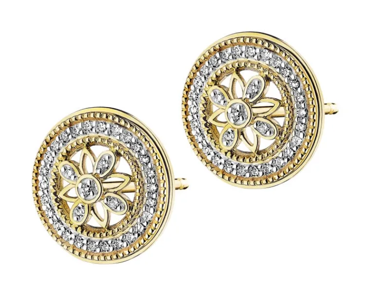 Best Apart Kolczyki z żółtego złota z diamentami - rozety - 0,09 ct - próba 585