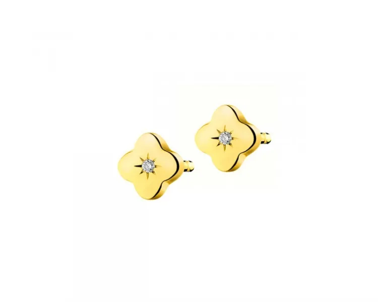 Best Apart Kolczyki z żółtego złota z diamentami - kwiaty - 0,008 ct - próba 375