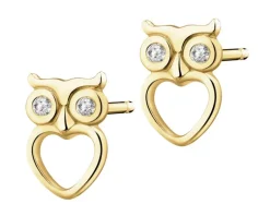 Apart Kolczyki z żółtego złota z diamentami - sowy, serca - 0,01 ct - próba 375