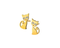Outlet Apart Kolczyki z żółtego złota z diamentami - koty - 0,01 ct - próba 585