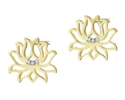 Hot Apart Kolczyki z żółtego złota z diamentami - kwiaty lotosu - 0,01 ct - próba 375