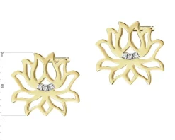 Hot Apart Kolczyki z żółtego złota z diamentami - kwiaty lotosu - 0,01 ct - próba 375
