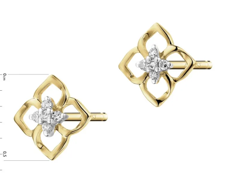 Sale Apart Kolczyki z żółtego złota z diamentami - kwiatki - 0,03 ct - próba 375