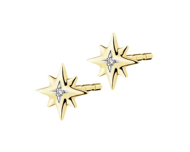 Clearance Apart Kolczyki z żółtego złota z diamentami - gwiazdy - 0,006 ct - próba 375