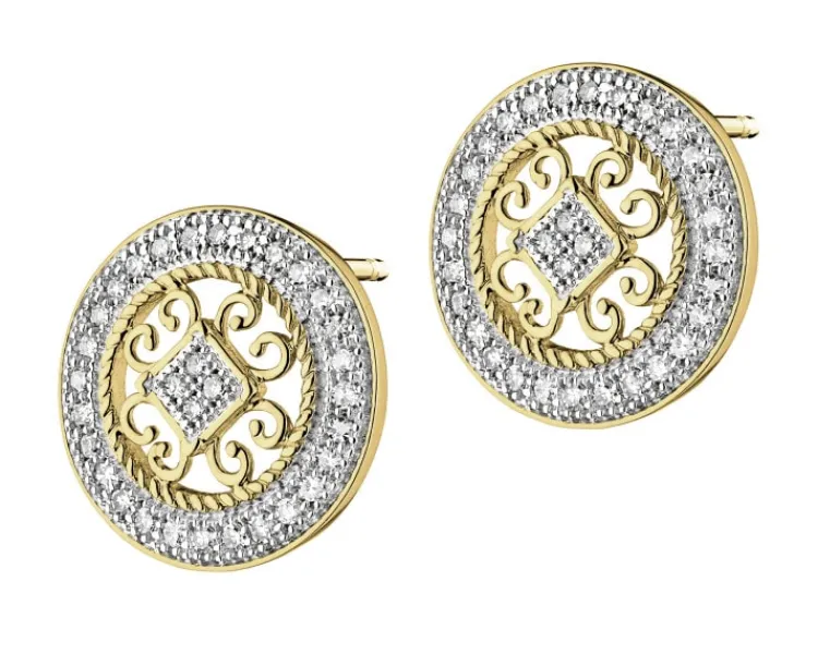 Apart Kolczyki z żółtego złota z diamentami - rozety - 0,18 ct - próba 585< Kolczyki Z Diamentami