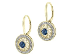 Apart Kolczyki z żółtego złota z diamentami  i topazami London Blue - rozeta - próba 585< Kolczyki Z Diamentami