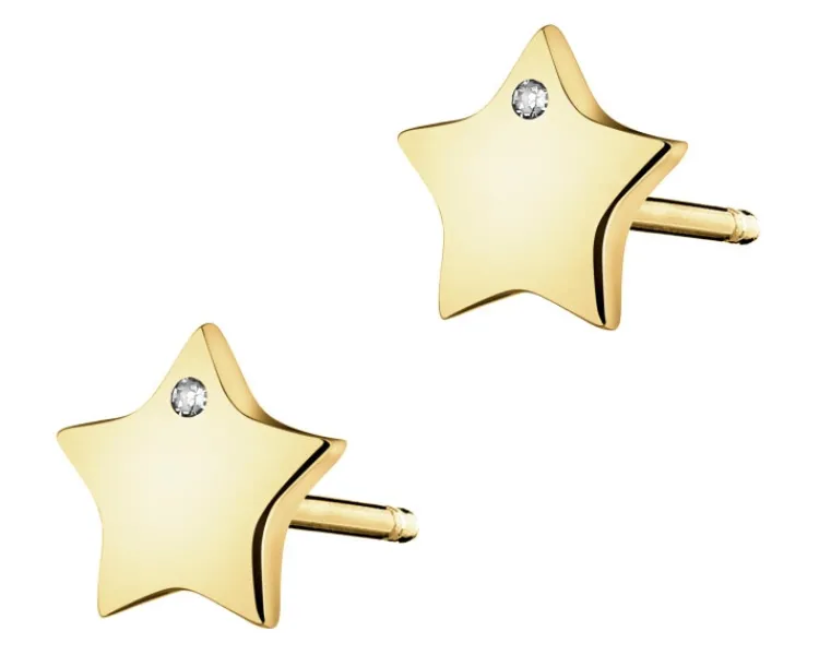 Clearance Apart Kolczyki z żółtego złota z diamentami - gwiazdy - 0,004 ct - próba 585