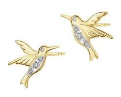 Clearance Apart Kolczyki z żółtego złota z diamentami - kolibry - 0,03 ct - próba 375