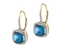 Hot Apart Kolczyki z żółtego złota z diamentami i topazami London Blue - próba 585