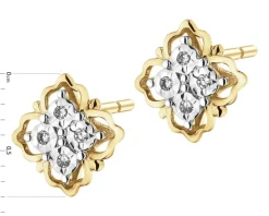 Outlet Apart Kolczyki z żółtego złota z diamentami - kwiaty - 0,03 ct - próba 375