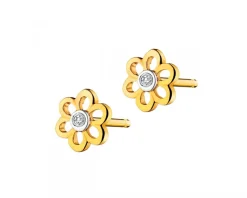 Discount Apart Kolczyki z żółtego złota z diamentami - kwiaty - 0,008 ct - próba 375