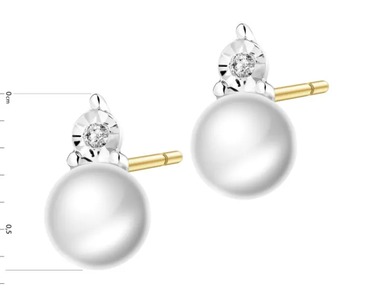 Apart Kolczyki z żółtego złota z diamentami i perłami - próba 375< Kolczyki Z Diamentami