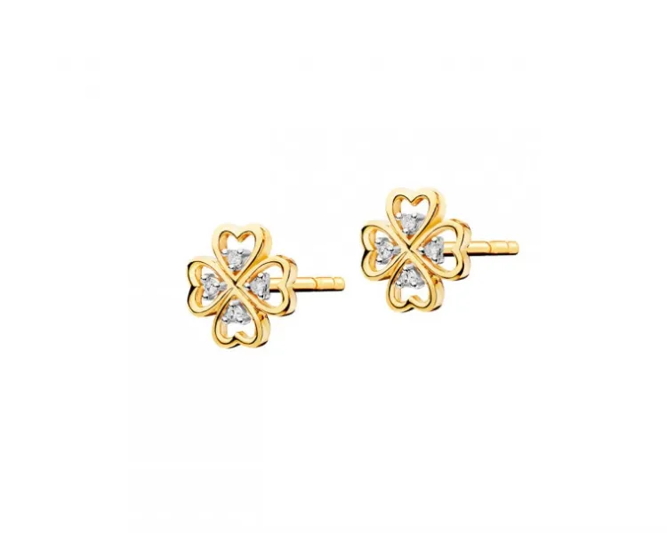 Apart Kolczyki z żółtego złota z diamentami - koniczyny - 0,02 ct - próba 375< Kolczyki Z Diamentami